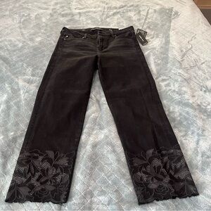 NWT LVPL Black Straight Leg Liverpool Jeans with Floral‎ Detail Stretchy size 10